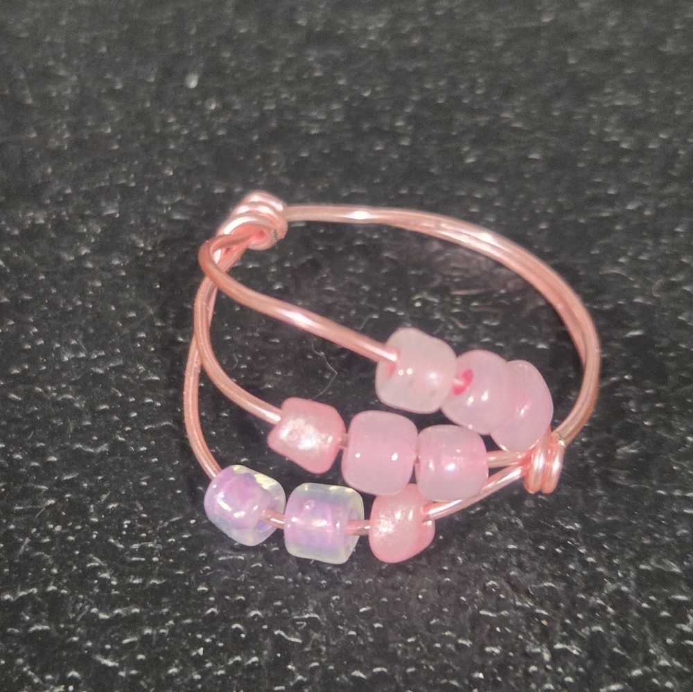 Hand Crafted Pink Beaded Stackable Fidget Ring - Picture 9 of 9